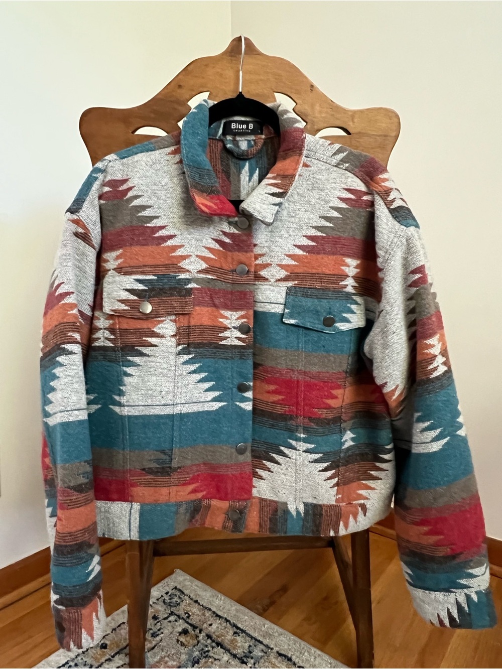 Aztec-Pattern Jacket - Teal, Rust & Gray